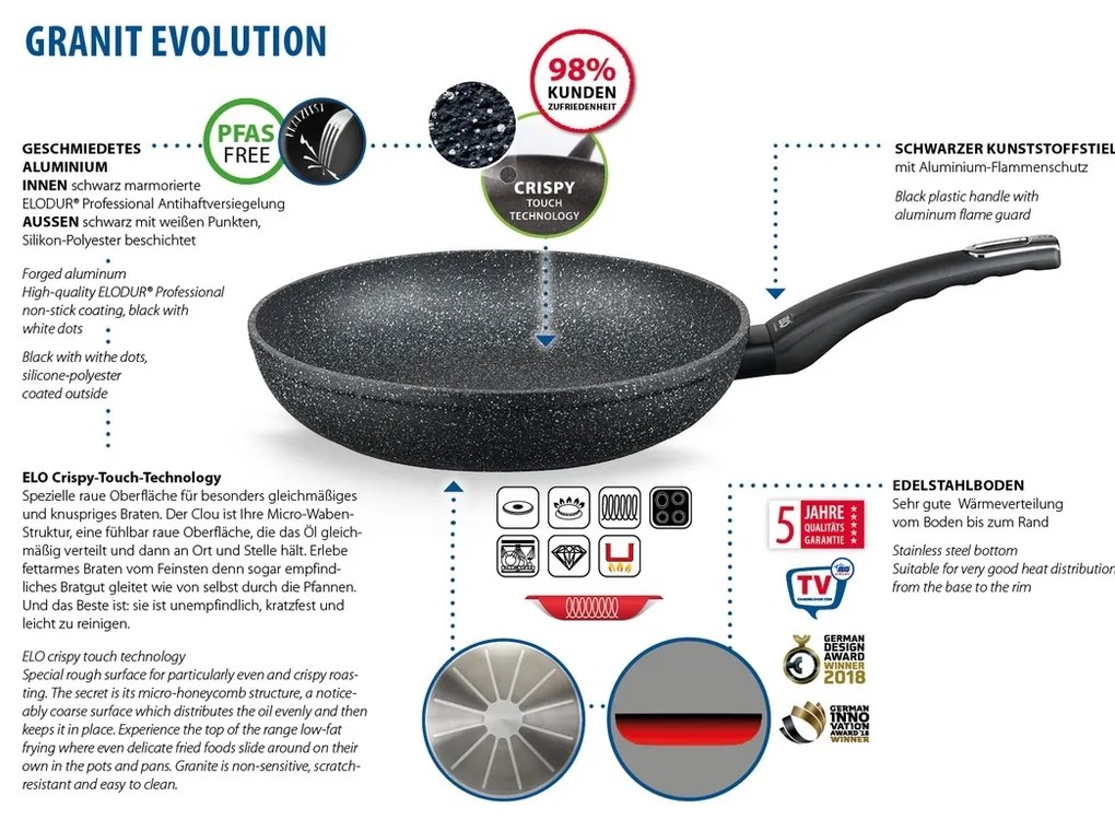 Elo 60428 Tigaie adâncă cu mâner Granit Evolution28 cm