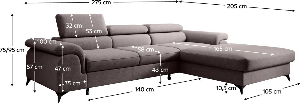 Set canapea extensibilă, maro, dreapta, HORTY ROH