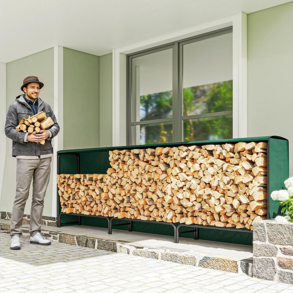 Outsunny Suport Lemne de 1m³ Reglabil cu Acoperire Impermeabilă 300x36x99 cm | Aosom Romania