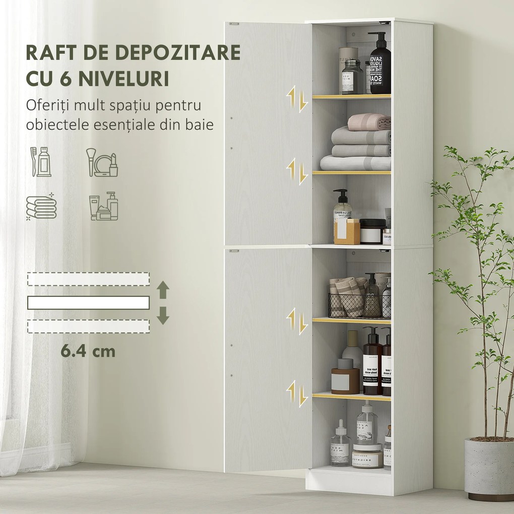 HOMCOM Coloană de Baie cu 2 Dulapuri și 6 Rafturi Reglabile, Alb | Aosom Romania