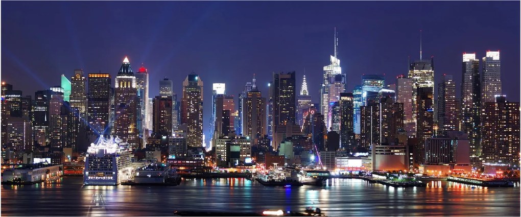 Tablou - Zgârie-nori din New York iluminate (120x50 cm)