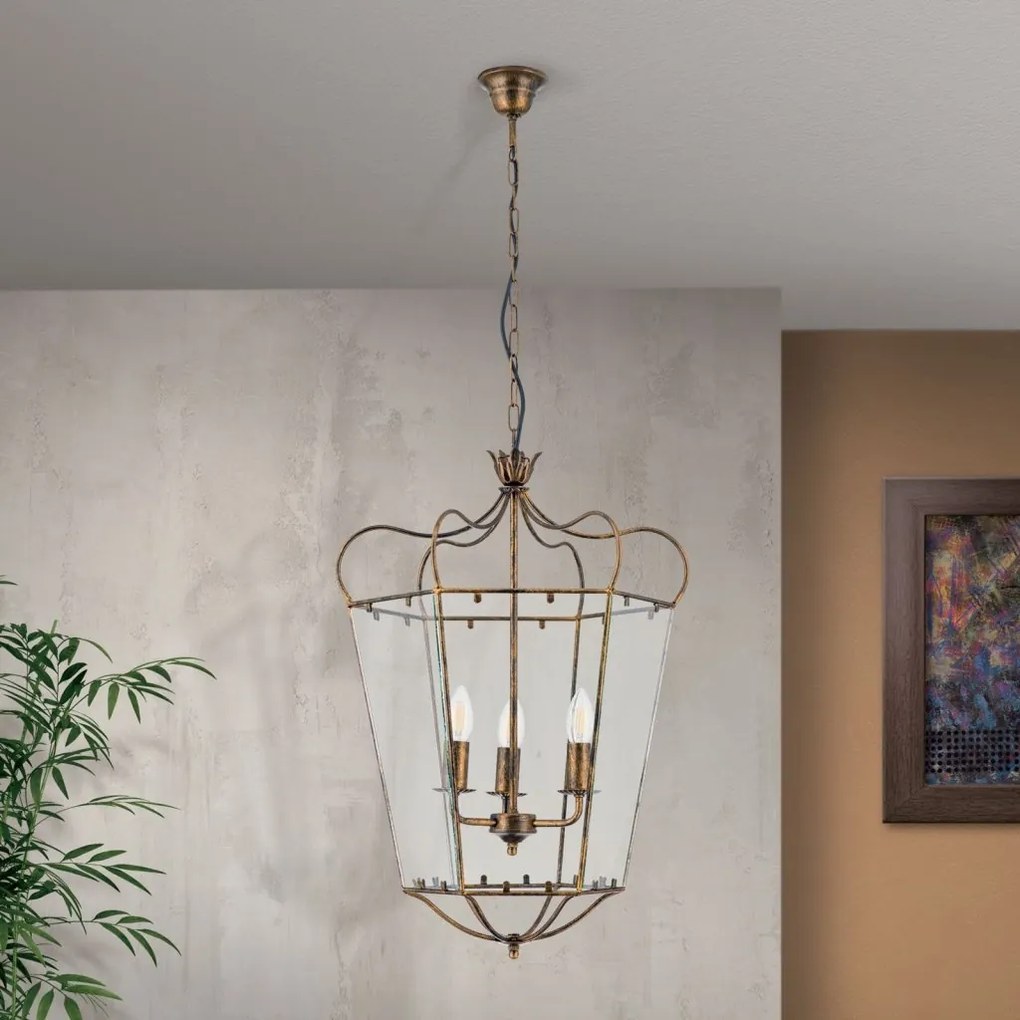 Lustra / Pendul design rustic Manto Latern HL 6-1532/3 Antik-gold OR