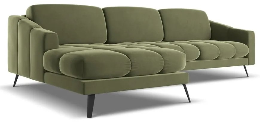 Colțar verde cu tapițerie din catifea (cu colț pe partea stângă) Nalu – Makamii