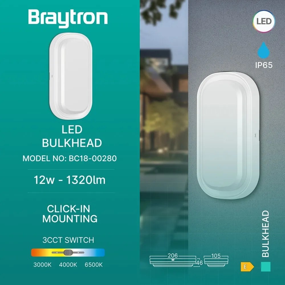 Aplica LED exterior 12W, lumina calda/neutra/rece, IP65, 1320lm, alba, Braytron