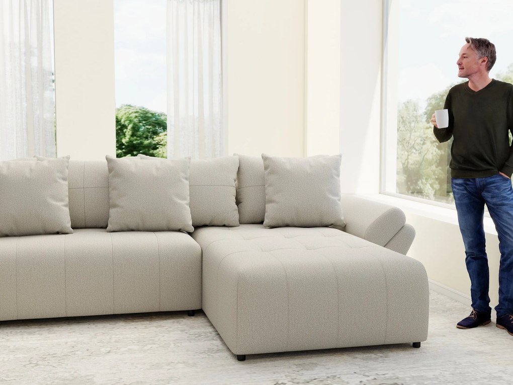 Colțar extensibil dumonde cu ladă de depozitare si sezut confortabil din spuma high-density, Berlin U Enjoy Bej 380x180 cm