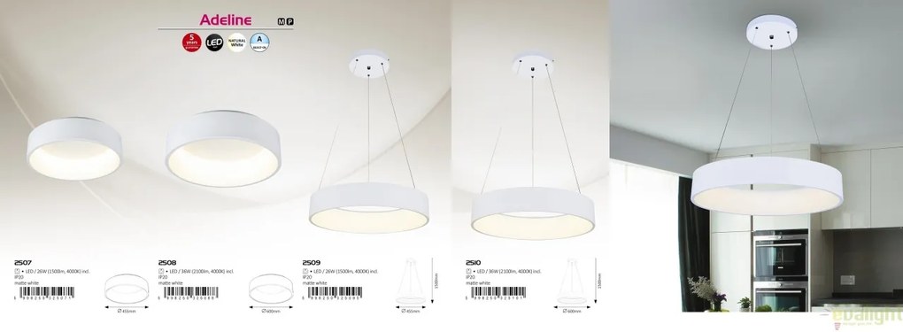 Lustra, Pendul LED design modern, finisaj alb mat, diametru 60cm, Adeline 2510 RX