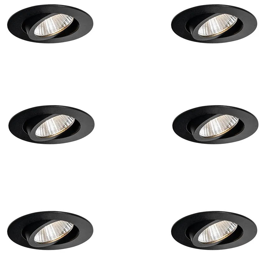 Set de 6 spoturi încastrate negre 6,8 cm, inclusiv LED 750 lm, cu dimmer IP23 - Gaius