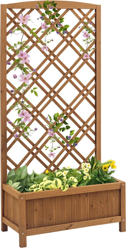 Outsunny jardinieră înălțată suport flori grădină cu grilaj din lemn galben 60 x 30 x 122,5 cm | Aosom Romania