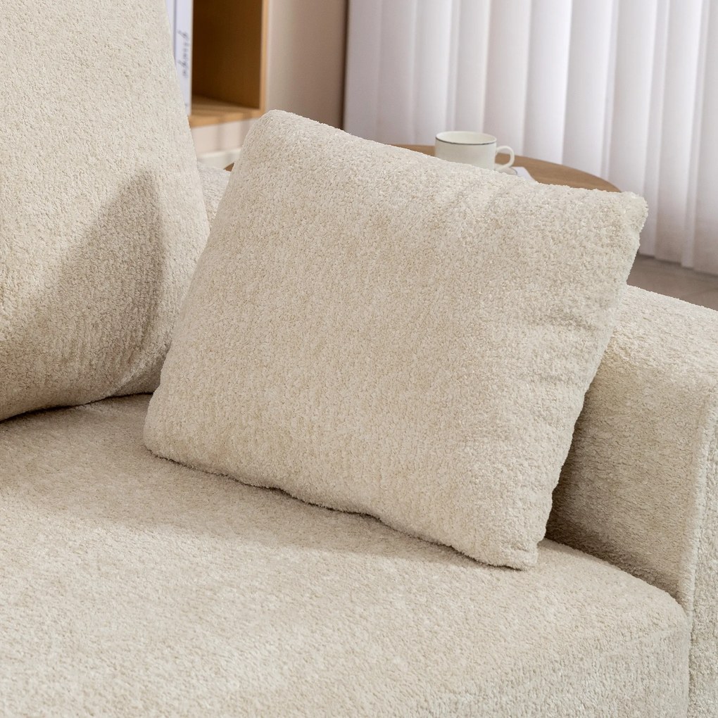 HOMCOM Canapea 3 locuri bej cu tapițerie Raindrop din catifea, șezut adânc, perne cu arcuri, brațere late și 4 perne | Aosom Romania