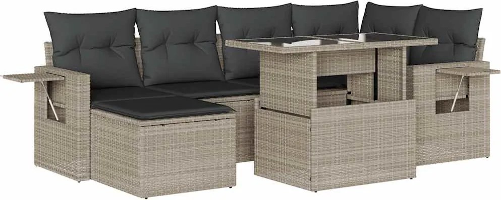 vidaXL Set canapele de grădină cu perne, 7piese gri deschis poliratan