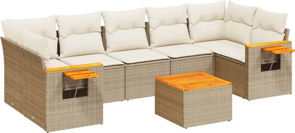 vidaXL Set canapele de grădină, 8 piese, cu perne, bej, poliratan