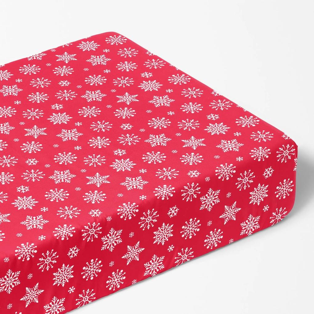 Goldea cearceaf de pat bumbac 100% cu elastic - fulgi de zăpadă pe roșu 90 x 200 cm