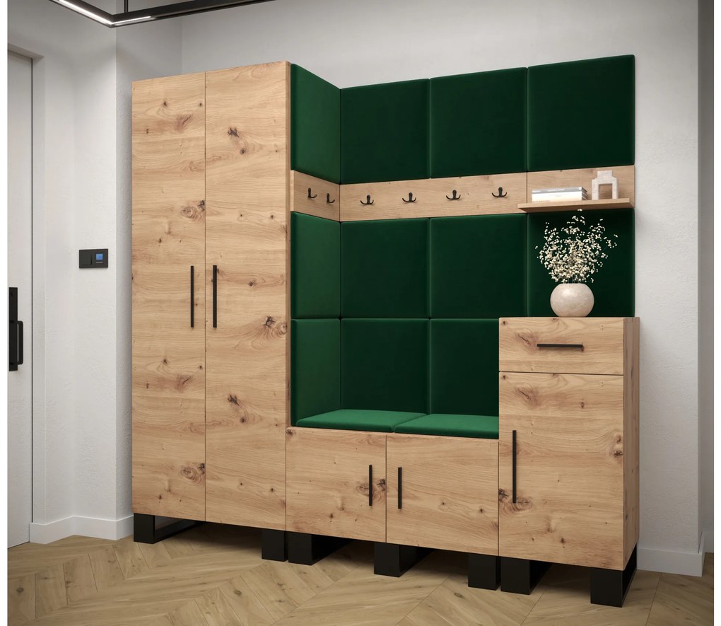 Set mobilier pentru hol Amanda 1 (Stejar artisan + verde). 1085863