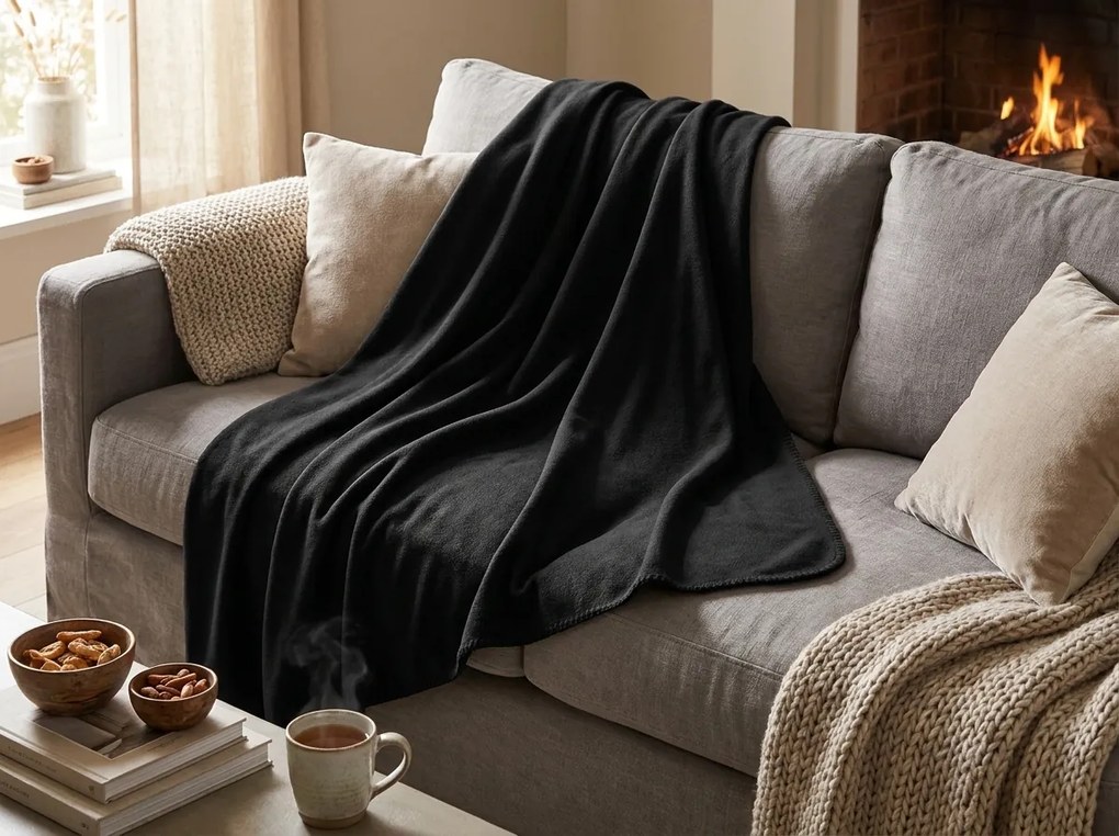 Patura din fleece FLEORA, neagra Dimensiune: 180 x 200 cm