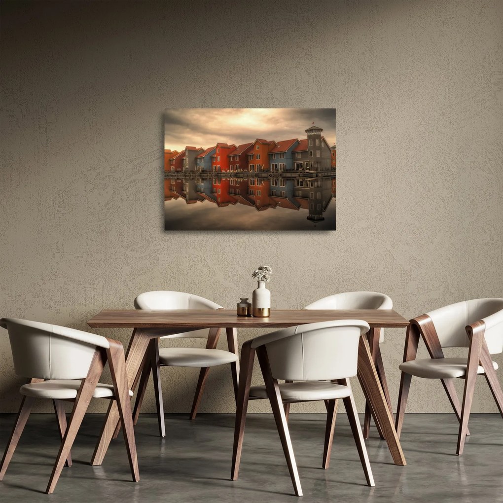 Tablou pe sticlă cu căsuțele colorate (70x50 cm)