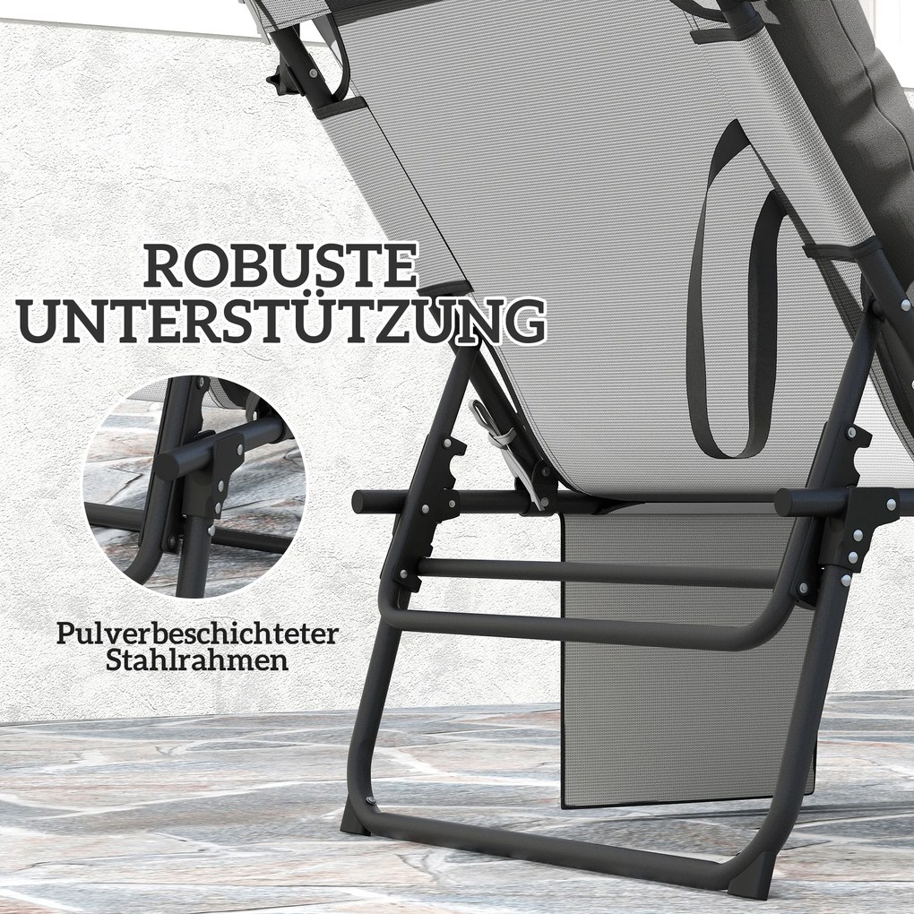 Outsunny Șezlong pliabil cu copertină și saltea, șezlong cu spătar reglabil în 4 poziții, gri deschis | Aosom Romania