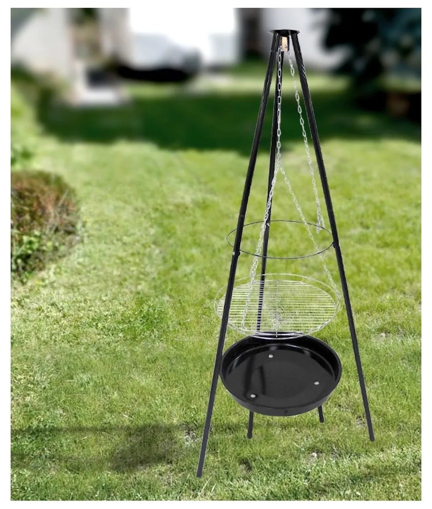Grătar pentru cărbuni cu trepied, 70 x 152 cm