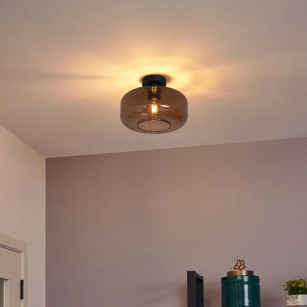 Plafonieră retro neagră cu sticlă bronz - Bizle