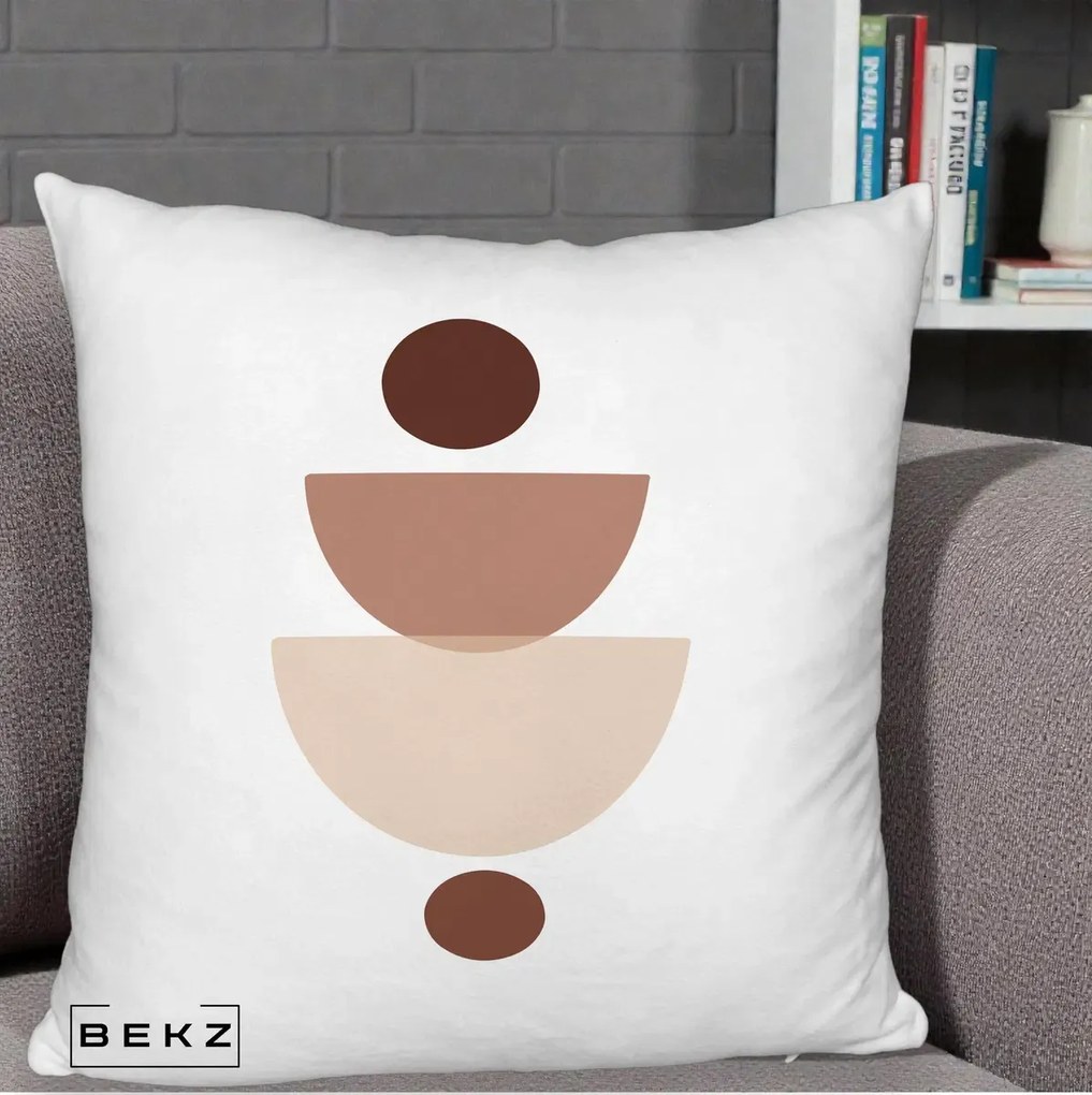Perna Decorativa Geometric Boho Balance, 40x40 cm, Alb Pufos, Husa Detasabila, Perna Inclusa, BEKZ®