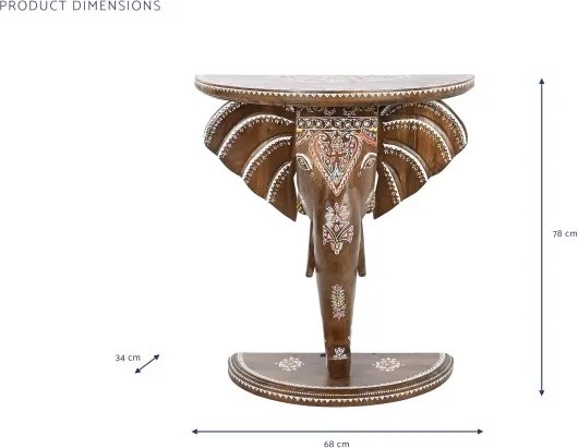 Consolă decorativă pictată manual din lemn de mango, „Elefant”