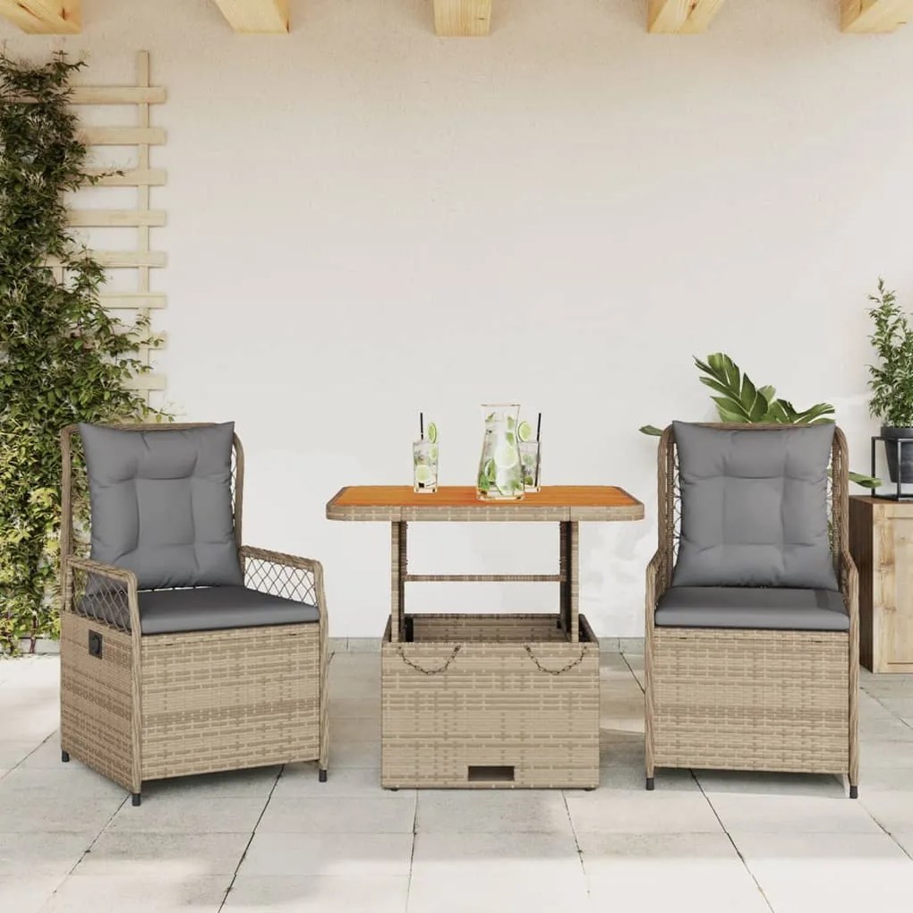 vidaXL Set mobilier de grădină cu perne, 3 piese, bej, poliratan