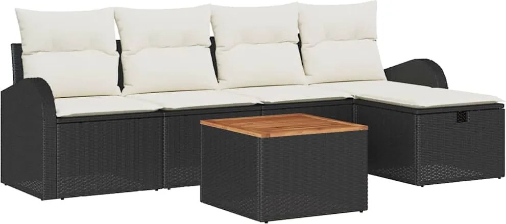 vidaXL Set de canapele pentru grădină cu pernă 6 pcs Negru Rattan poli