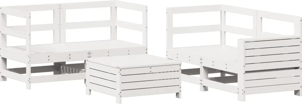 vidaXL Set canapea de grădină, 5 piese, alb, lemn masiv de pin