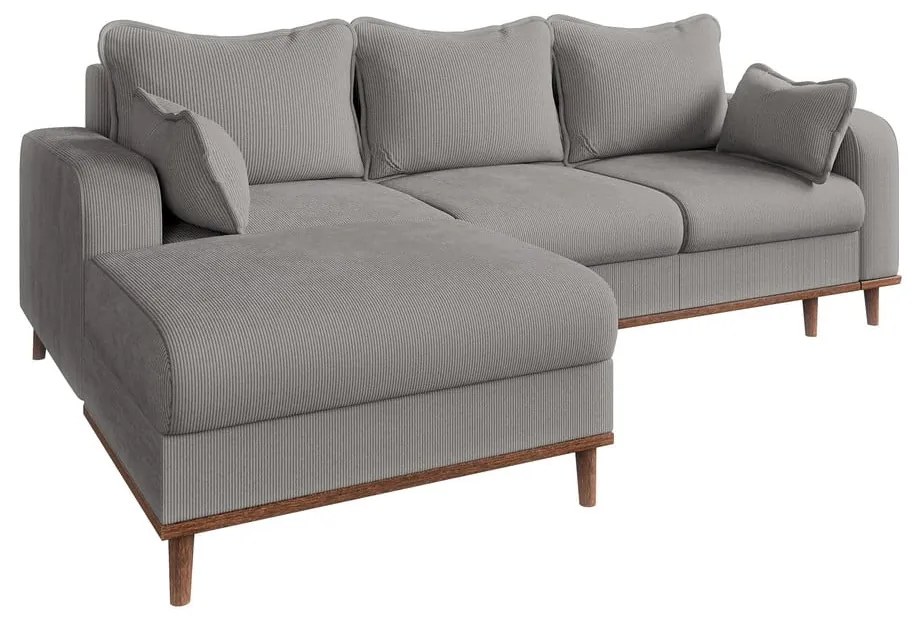 Colțar gri deschis cu tapițerie din catifea reiată (cu colț pe partea stângă ) Beata – Ropez