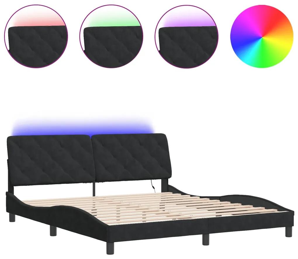 3213869 vidaXL Cadru de pat cu lumini LED, negru, 180x200 cm, catifea
