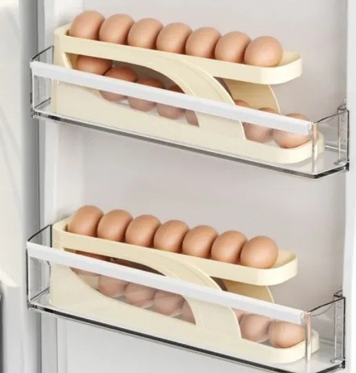 Organizator pliabil pentru ouă pentru frigider - 2 rânduri - bej