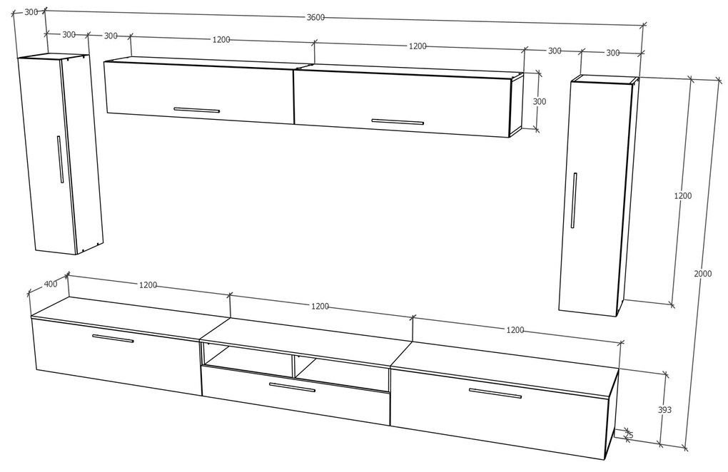 Living haaus Haga V6, Antracit/Stejar Wotan, L 360 cm