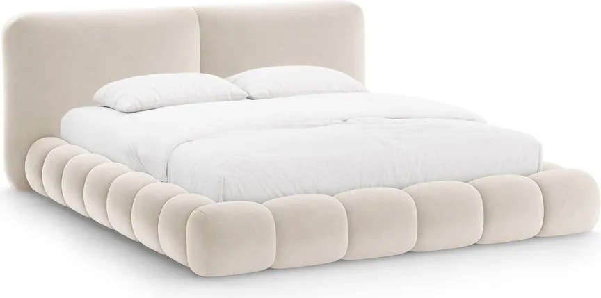 Pat matrimonial fildeș tapițat cu spațiu de depozitare cu somieră 200x200 cm Solange – Micadoni