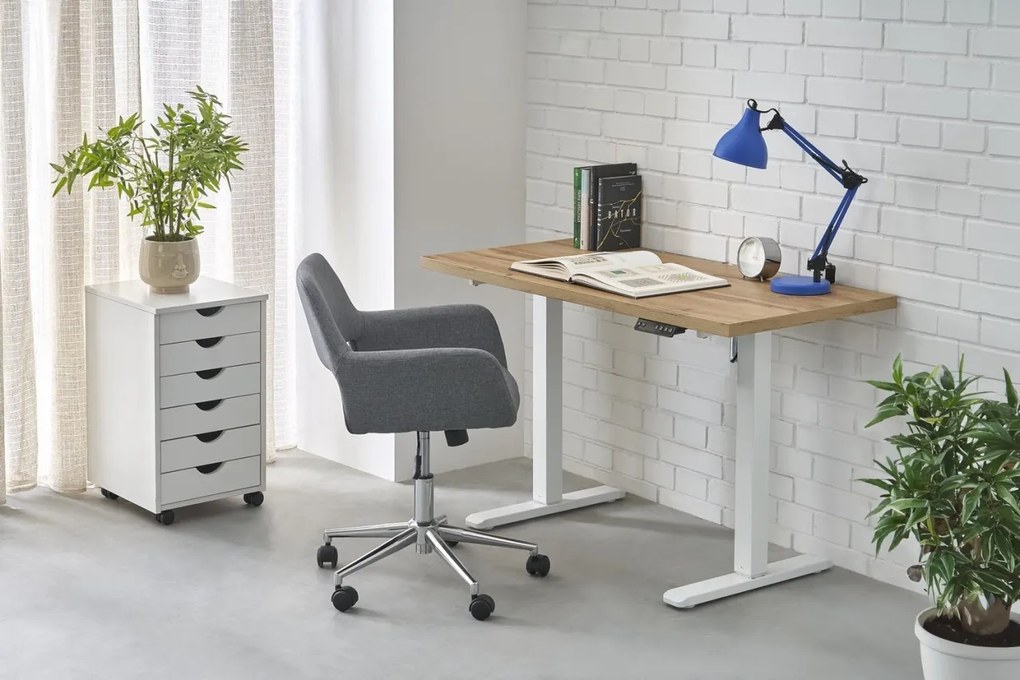Masa de birou cu functie de reglare a inaltimii B54 stejar artizan/alb L120 cm