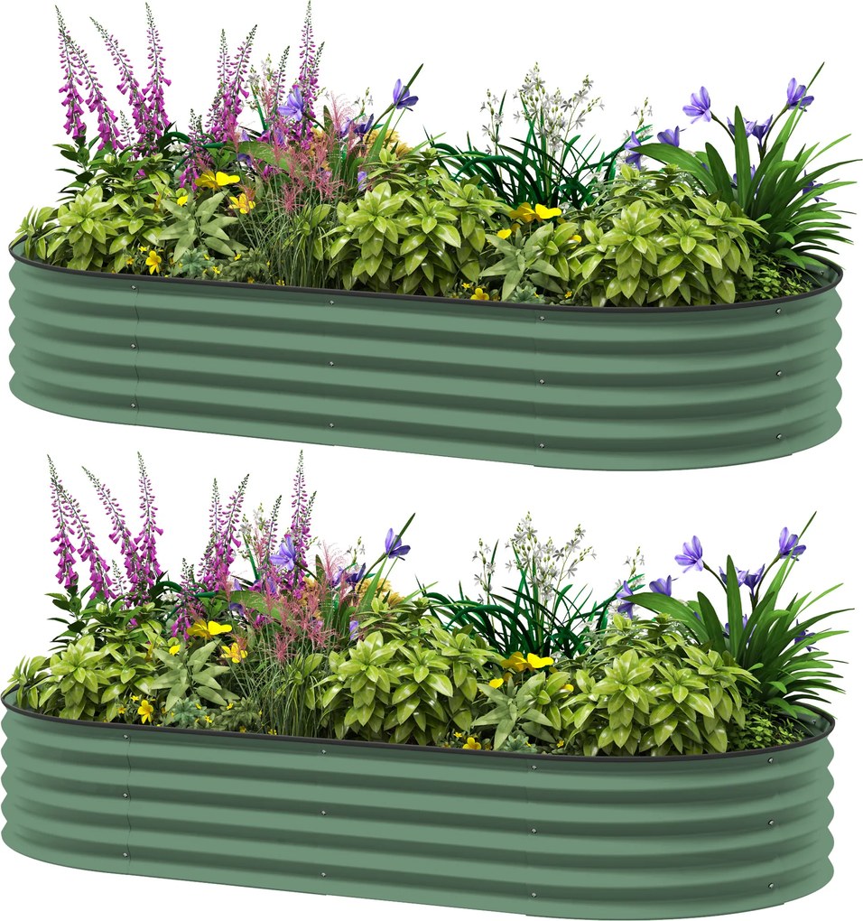 Outsunny Set de 2 paturi înălțate pentru grădină, ghivece de exterior cu fund deschis, margine din cauciuc, metal, 181 x 93 x 30 cm, Verde | Aosom Romania
