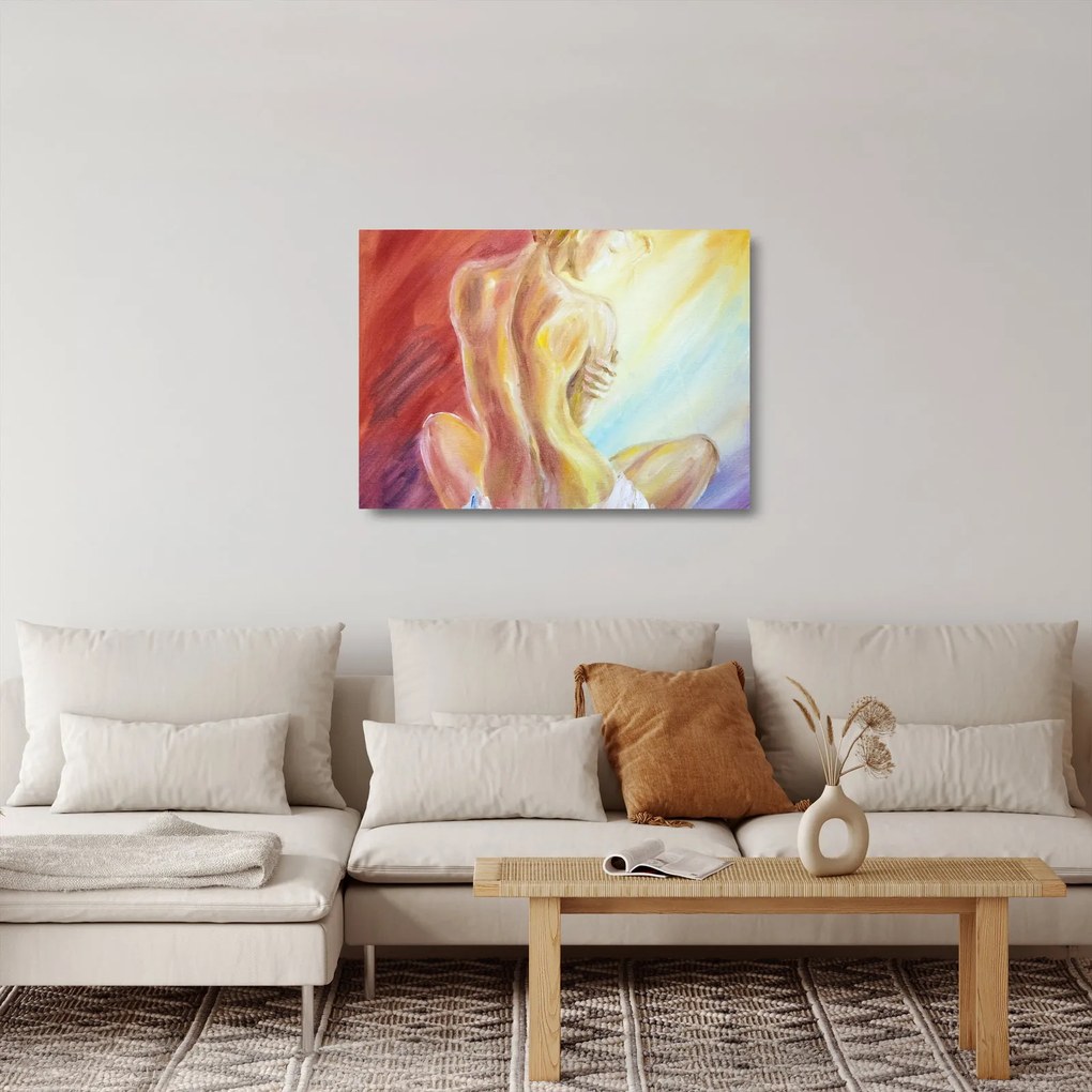 Tablou pe sticlă - Imaginea unei femei care se odihnește, pictură în ulei (70x50 cm)