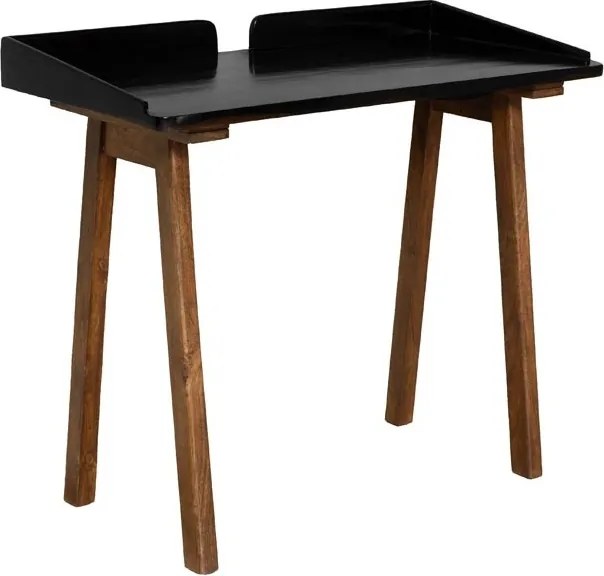 Birou vintage din lemn de mango, cu blat negru lăcuit și picioare conice, natur, finisaj lucios, 99×49.5×84.5 cm, „Beckett"