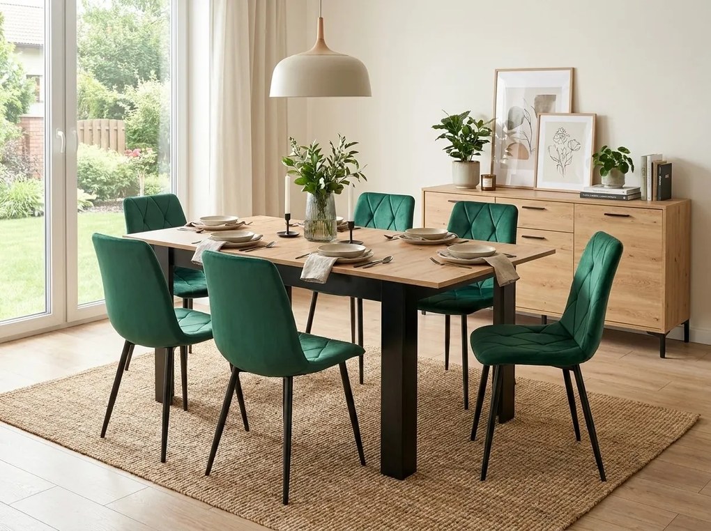 Masa extensibila de dining MADO 120/160x80 cm, negru/craft stejar