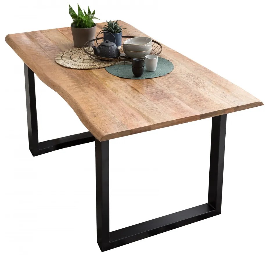 Masa dreptunghiulara cu blat din lemn de mango Tables &amp; Benches 160 x 85 x 78 cm maro deschis/negru