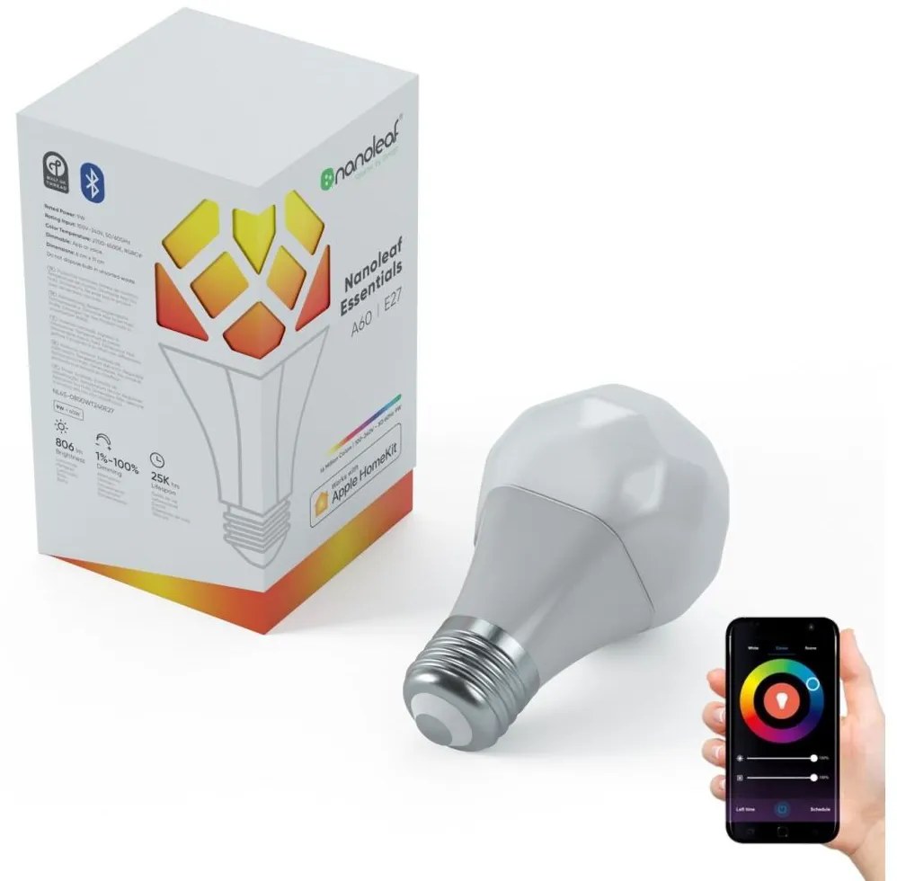 Bec LED RGBW dimabil Nanoleaf NF080B02-1A19E E27/8,5W/230V 2700-6500K Wi-Fi