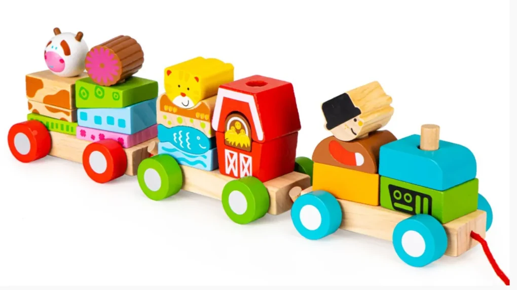 ECO TOYS Tren de lemn pe sfoară - Ferma