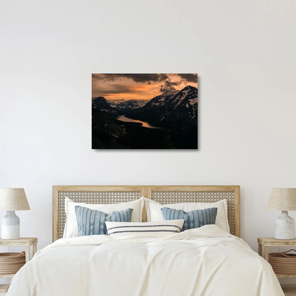Tablou pe sticlă - Lac între munți (70x50 cm)