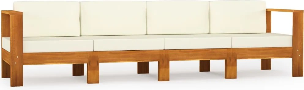 vidaXL Canapea grădină cu 4 locuri, perne alb/crem, lemn masiv acacia