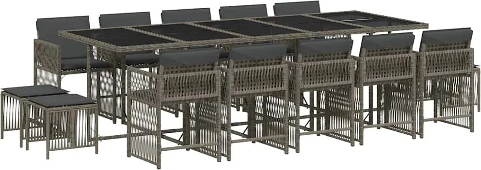 vidaXL Set mobilier de grădină cu perne, 15 piese, gri, poliratan