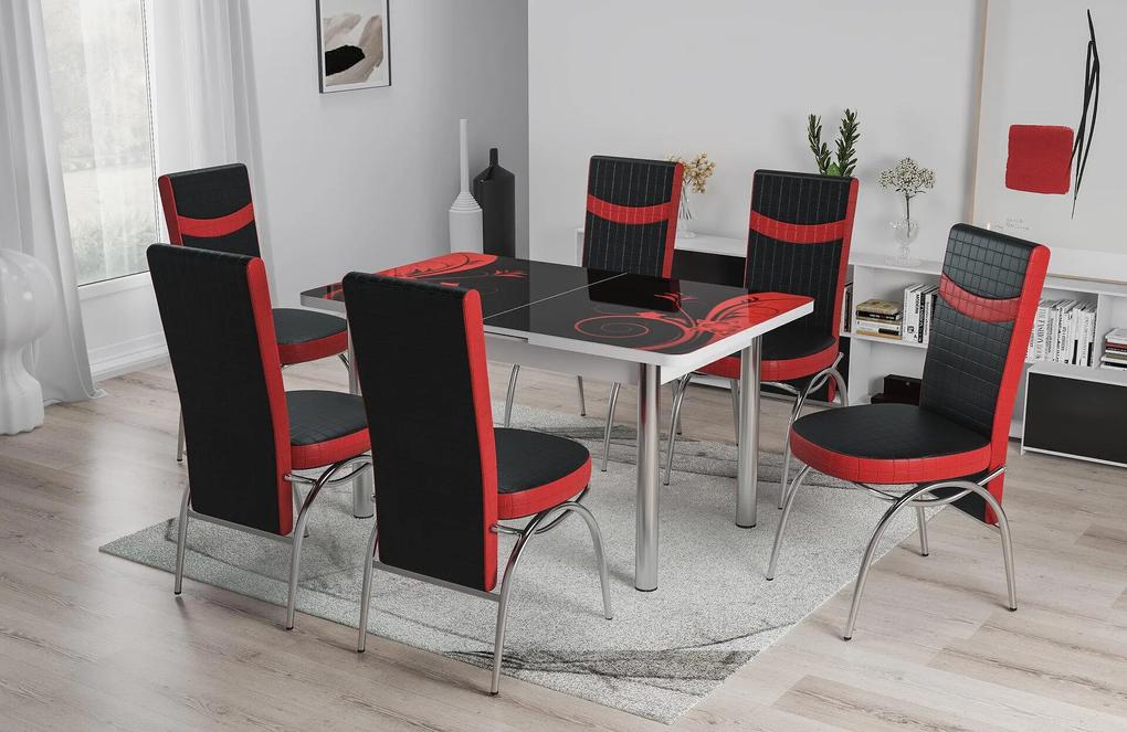 Set masa extensibila cu 6 scaune Laura negru si rosu