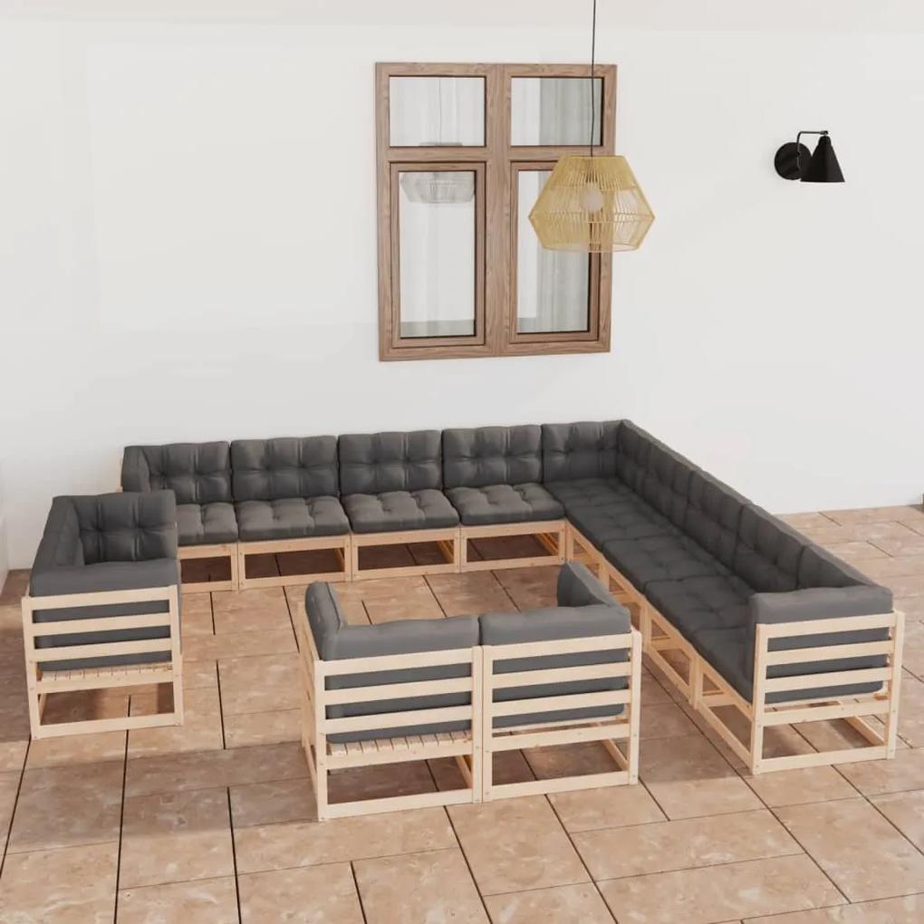 3077014 vidaXL Set mobilier de grădină cu perne, 13 piese, lemn masiv de pin