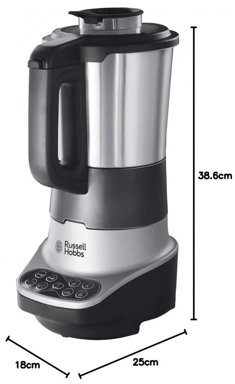 Blender si aparat preparare supa 2in1 Russell Hobbs 21480-56, 1200W, 1.75L, Incalzire, 8 programe, Alarma sonora, Sistem de siguranta, Mentinere la cald, Negru/Inox
