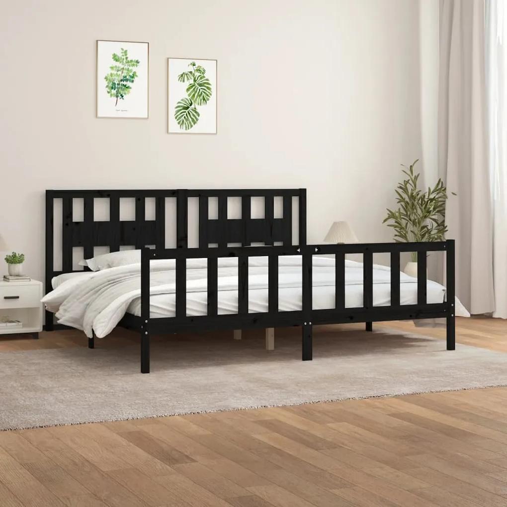 3188190 vidaXL Cadru de pat cu tăblie, negru, 200x200 cm, lemn masiv de pin