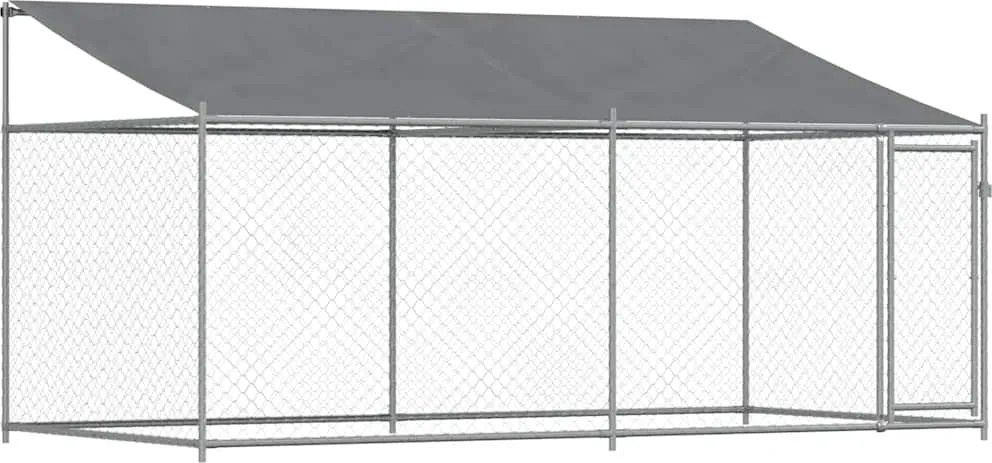 vidaXL Cușcă câini cu acoperiș și uși, gri, 4x2x2 m, oțel galvanizat