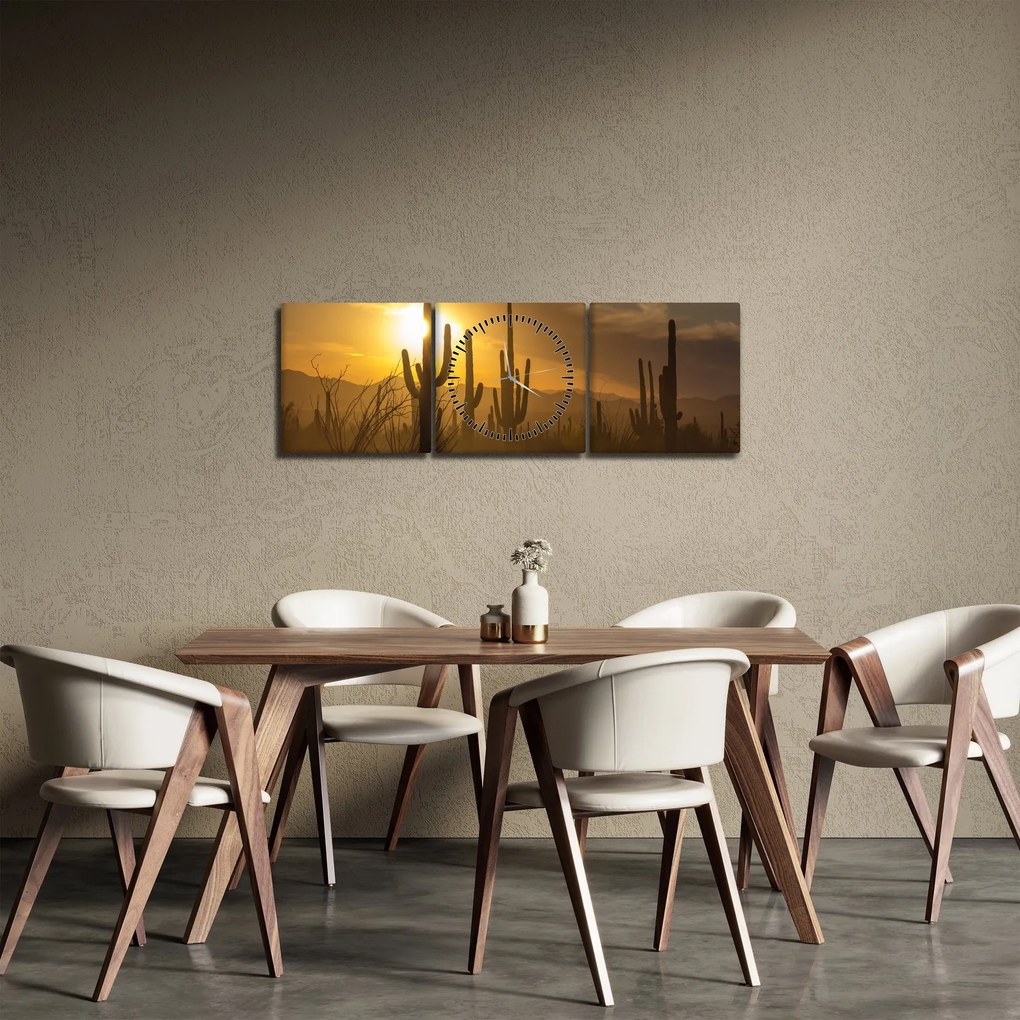 Tablou - Cactuși Saguaro (cu ceas) (90x30 cm)