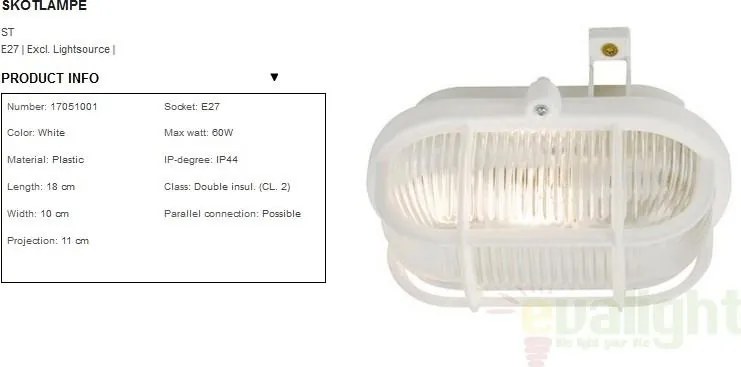 Aplica de perete, Plafonier exterior IP44 Skotlampe alb 17051001NL
